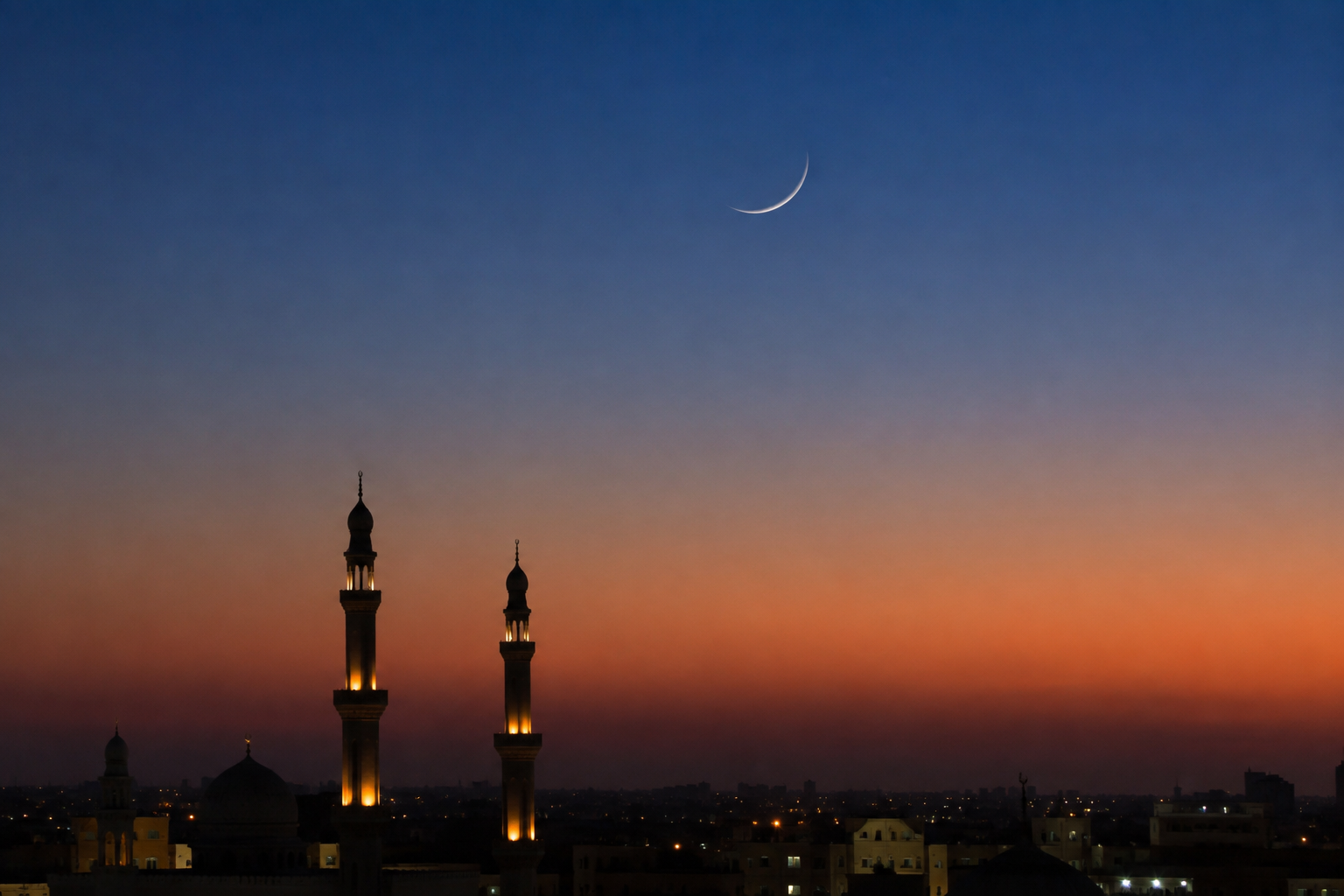 Crescent moon in the night sky marking the start of Ramadan in Pakistan