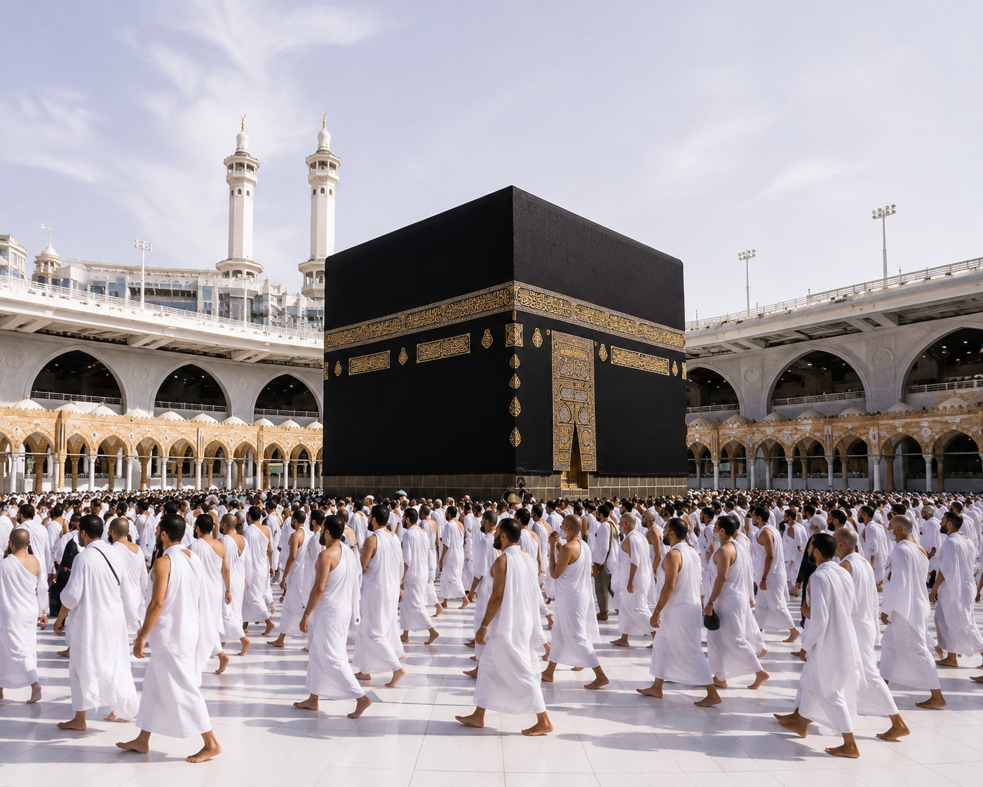 Muslim pilgrims circling the Kaaba in Mecca during Hajj